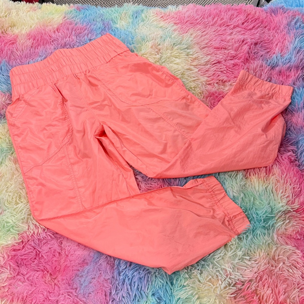FP Movement Joggers Womens M Coral Pink Smocked Parachute Track Pants
